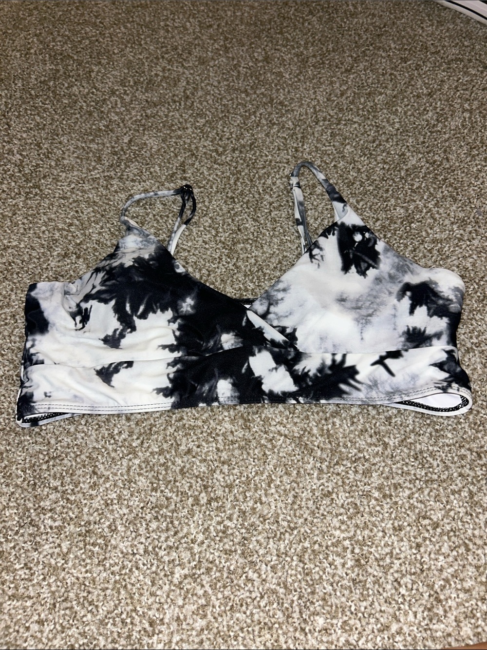 SHEIN Black & White Tie-Dye Bralette Bikini Top